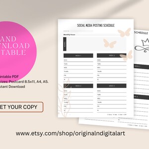 Social Media Posting schedule, Digital download social media posting Worksheet, Budget Template, Organize, Inspirational, Motivational