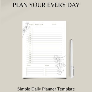 Daily Personal Planner, Printable Boho Digital download Daily planner, Hourly Planner, Time Blocking Template, Work Day Schedule, Cute