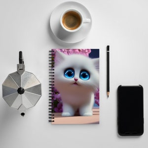 Caderno espiral com gatinho fofo. Arte de IA. Caderno.