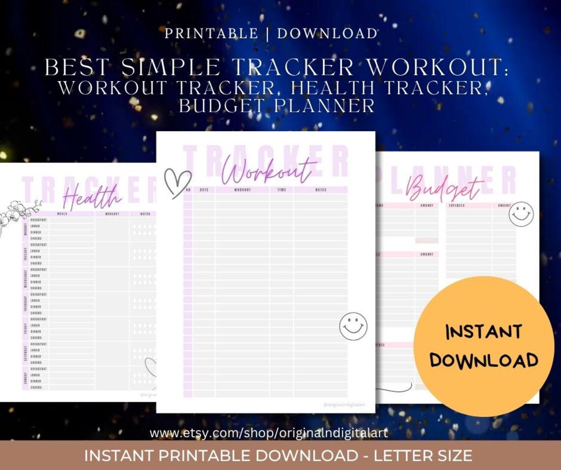 Workout Planner Printable Set: Health, Meal & Budget Tracker (digital