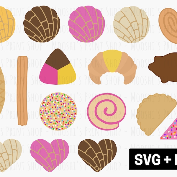 Pan Dulce Clipart Bundle, Assorted Mexican Sweet Bread Pastry Graphics, Conchas Cuernitos Galletos, Sublimation Cut File, Download SVG PNG