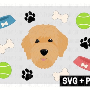 Labradoodle SVG Grafik, Goldendoodle Clipart, Bones Bowls Tennisball Pfote Druck Bilder, Welpen Design Bundle Sublimation geschnitten Datei SVG PNG