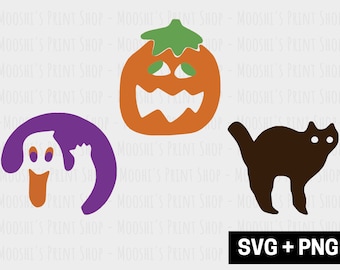 Halloween Sugar Cookie Silhouette Bundle, Spooky Cat Pumpkin Ghost Clipart Graphics, Simple Cutout Sublimation Cut File, Download SVG PNG