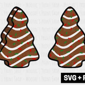 Chocolate Christmas Tree Cake Clipart Bundle, Trendy Holiday Sweet Dessert Graphics, Cute Outlined Sublimation Cut File, Download SVG PNG