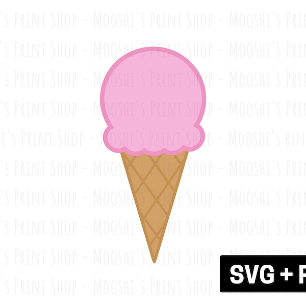 Ice Cream Cone Clipart, Cute Classic Strawberry Scoop Ice Cream Waffle Cone, Sublimation Cut File Graphics, Digital Download SVG PNG