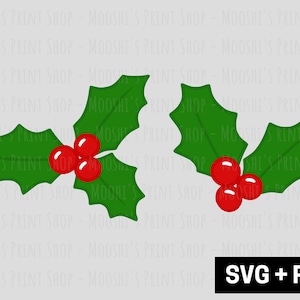 Bundle de cliparts houx, vacances houx plante baies graphiques, fichier de coupe Sublimation Noël hiver Noël tendance mignon, téléchargement numérique PNG SVG