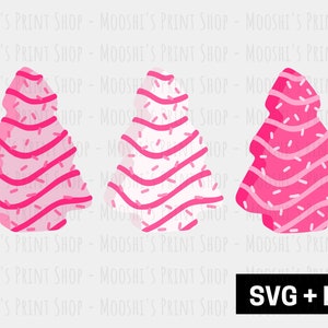 Pacote de clipart de bolo de lanche de árvore de Natal rosa, gráficos de deleite pastel de Natal da moda, arquivo de corte de imagem de sublimação fofo, baixar SVG PNG