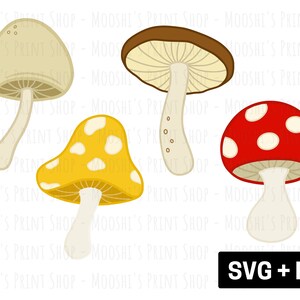 Bundle de clipart champignon, rouge jaune champignon vénéneux champignon champignon plante graphiques, mignon rétro Cottagecore Sublimation fichiers, téléchargement PNG SVG