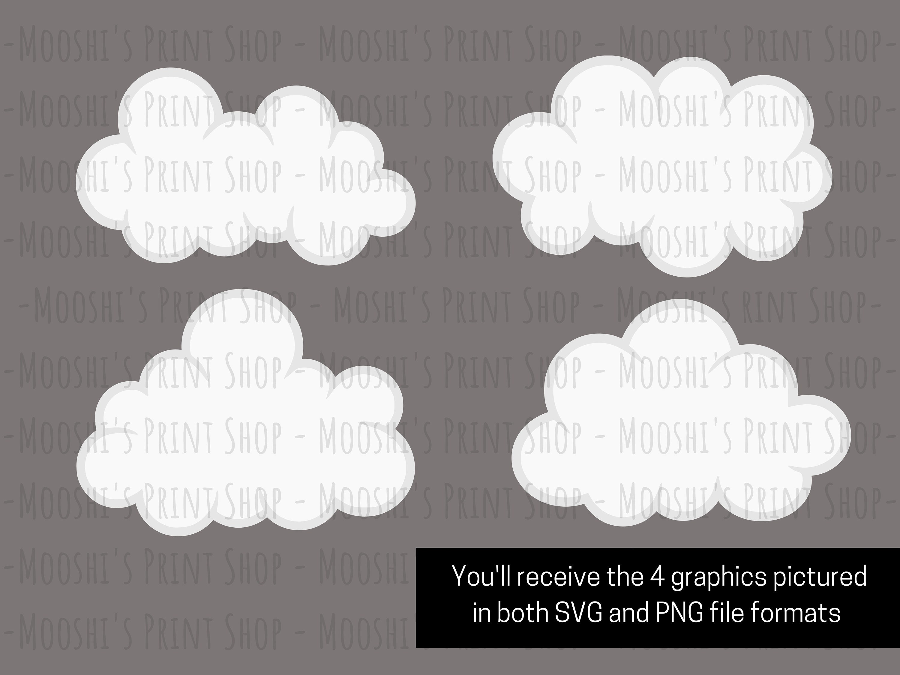 Cloud Bundle Clipart, Fluffy White Classic Simple Outlined Cloud, Storm ...