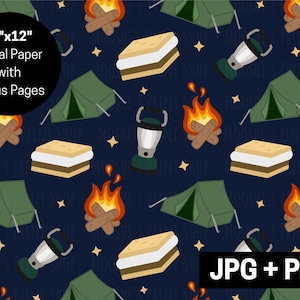 Papel digital de acampamento, barraca de fogueira Smores Lantern Stars padrão sem emenda, arquivo de sublimação bonito de diversão de verão, download digital png PNGWing