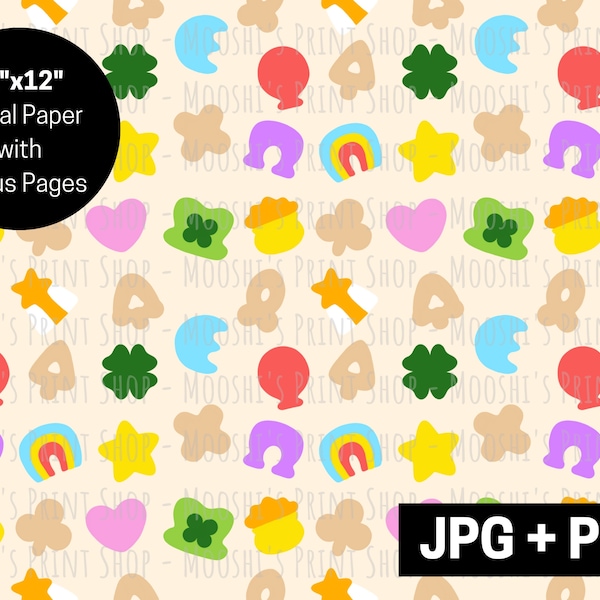 Lucky Charms Seamless Pattern, Guimauves Céréales Papier numérique, Saint Patrick’s Day Clipart, Breakfast Design Digital Download PNG JPEG