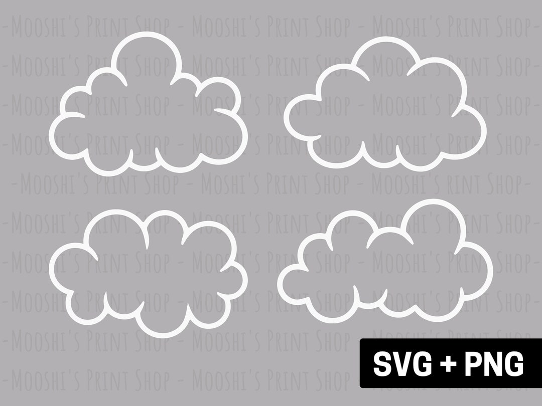 Cloud Outline Bundle Clipart, Fluffy White Classic Simple Cutout Cloud ...