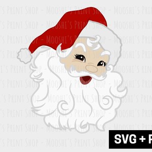 May include: A digital illustration of Santa Claus's face with a red hat and white beard. The image is a digital download for crafting and design projects.