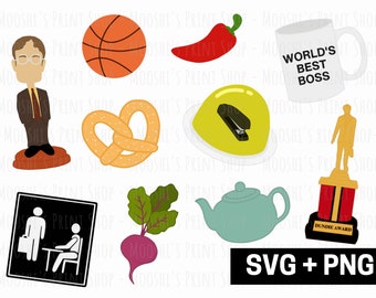 El paquete de imágenes prediseñadas inspiradas en la oficina, divertida taza de mejor jefe Premio Dundie Bobblehead Teapot Jello Images, Gráficos de sublimación PNG SVG