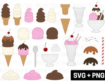 Ice Cream Milkshake Bundle Clipart, Cute Classic Ice Cream Soft Serve Sundae, Retro Sublimation Cut File Graphics, Digital Download SVG PNG