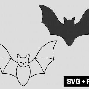 Nietoperz Kontur Clipart, Halloween Zwierzę Latający Nietoperz Prosta Sylwetka Grafiki, Uroczy Upiorny Sezon Sublimacji Cięte Pliki, Pobierz SVG PNG