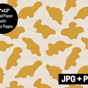 Dino Chicken Nugget Seamless File, Dinosaur Chicken Nugget Digital Paper, Cute Nostalgic Food Graphic Pattern, Digital Download PNG JPEG