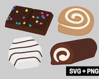 Snack Kuchen Clipart Bundle, Cosmic Brownie Honig Brötchen Schweizer Rolle Zebra Kuchen Grafiken, süße Lebensmittel Sublimationsbild Schnittdatei, Download SVG PNG