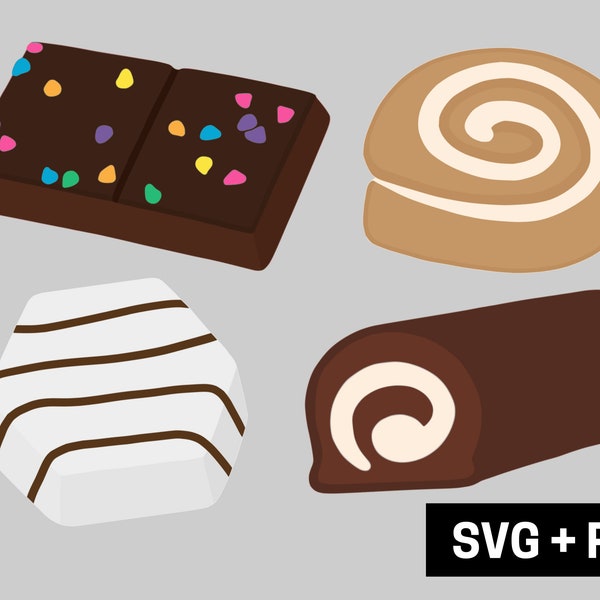 Snack Cake Clipart Bundle, Cosmic Brownie Honey Bun Swiss Roll Zebra Cake Graphics, Cute Food Sublimation Image Cut File, Download SVG PNG