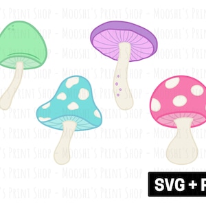 Bundle de cliparts champignon pastel, champignon vénéneux coloré champignon plante graphique, mignon Cottagecore Sublimation fichiers, téléchargement PNG SVG