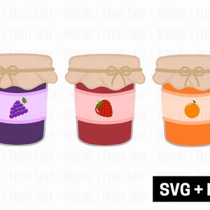 Jelly Jars Clipart Bundle, Grape Strawberry Orange Fruit Jam Marmalade Preserves Graphics, Cute Food Sublimation Cut File, Download SVG PNG