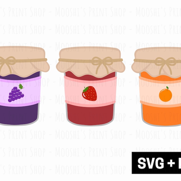 Jelly Jars Clipart Bundle, Grape Strawberry Orange Fruit Jam Marmalade Preserves Graphics, Cute Food Sublimation Cut File, Download SVG PNG