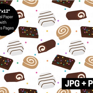 Snack Cake Digital Paper, Cosmic Brownie Honey Bun Swiss Roll Zebra Cake Seamless File, Cute Treat Food Sublimation Image, Download JPG PNG