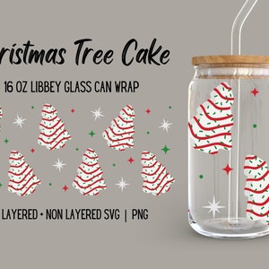 Kerstboomtaart Libbey Glass Wrap, Leuke Vakantie Snack Cake Dessert Treat Graphics, Trendy 16oz Bierglas Naadloos Ontwerp, SVG PNG