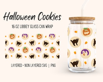Halloween Sugar Cookies Libbey Glass Wrap, Cute Candy Corn Spooky Season Fall Graphics, 16oz Beer Glass Seamless Design, Download SVG PNG