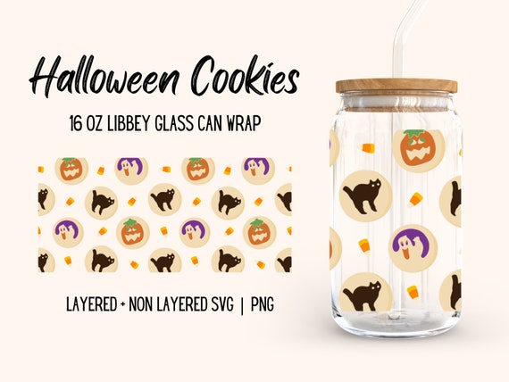 Halloween Sugar Cookies Libbey Glass Wrap, Cute Candy Corn Spooky Season Fall Graphics, 16oz Beer Glass Seamless Design, Download SVG PNG