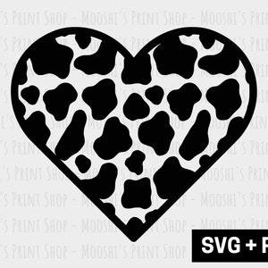 Cow Print Heart Shape Clipart, Cowhide Spots Pattern Silhouette, Retro Disco Cowgirl Design, Sublimation Graphic Cricut Cut File SVG PNG