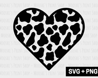 Cow Print Heart Shape Clipart, Cowhide Spots Pattern Silhouette, Retro Disco Cowgirl Design, Sublimation Graphic Cricut Cut File SVG PNG