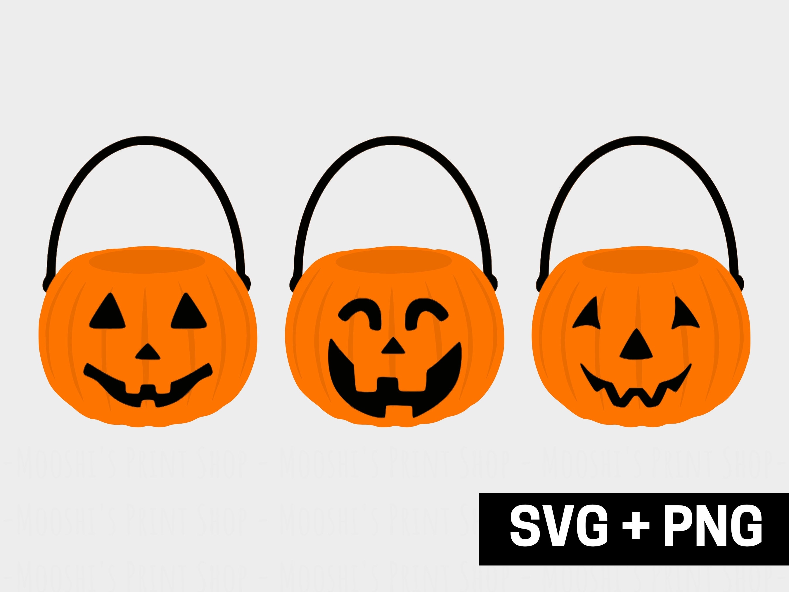 Trick or Treat Pumpkins Pail Clipart Bundle, Halloween Jack-O'-Lantern Candy Bucket Graphics, Sublimation Images Cut Files, Download SVG PNG