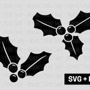 Holly Clipart, Christmas Holly Cutout, Holiday Easy Simple Silhouette Graphics, Cute Trendy Xmas Sublimation Cut Files, Télécharger SVG PNG