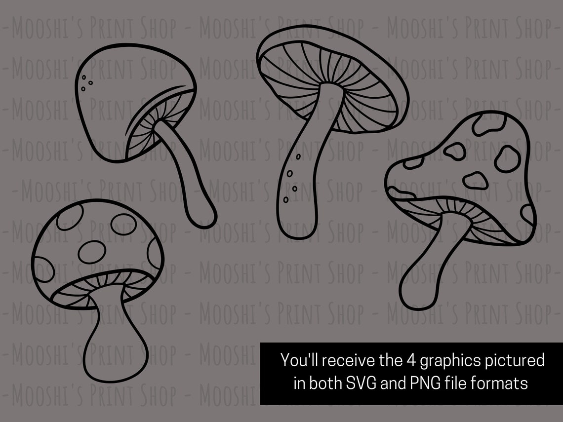 Multiple Toadstool Outline Mushroom Clipart Bundle, Toadstool Fungus Mushroom Plant Outline Cutout ...
