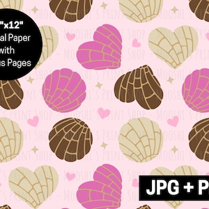 Papel digital Conchas em formato de coração, Pan Dulce Pão Doce Mexicano Arquivo Sem Costura do Dia dos Namorados, Arquivo de Sublimação Rosa Fofo, Baixar PNG JPG