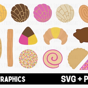 Pacote de clipart Pan Dulce, gráficos variados de massa de pão doce mexicano, Conchas Cuernitos Galletos, arquivo de corte por sublimação, baixar SVG PNG