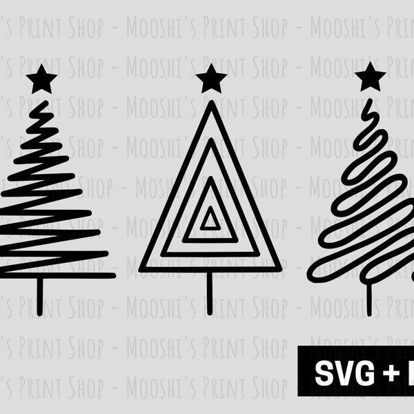 Abstract Christmas Tree Clipart, Holiday Tree Outline, Groovy Silhouette Graphics, Cute Trendy Xmas Sublimation Cut Files, Download SVG PNG