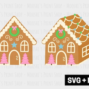 Zestaw clipartów Pastel Christmas Gingerbread House, grafika świąteczna z wiankiem na choinkę i ciasteczkami, uroczy plik do cięcia sublimacyjnego, pobierz SVG PNG