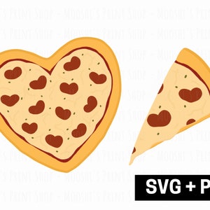 Pacote de clipart de pizza em formato de coração, gráficos de fatias de queijo calabresa, arquivos de corte de imagens de sublimação de fast food fofos, download digital SVG PNG