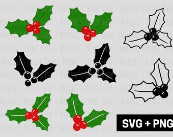 Holly Clipart Bundle, Christmas Holiday Outline Cutout Simple Silhouette Graphics, Cute Trendy Xmas Sublimation Cut Files, Download SVG PNG