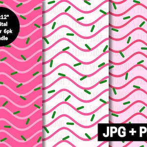 Pink Christmas Tree Cake Stripes and Sprinkles Digital Paper, Holiday Snack Cake Seamless Files, Trendy Sublimation Image, Download JPG PNG