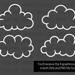 Cloud Outline Bundle Clipart, Fluffy White Classic Simple Cutout Cloud ...