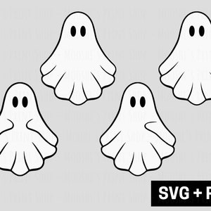 Ghost Clipart Bundle, White Spooky Season Halloween Ghost Outline Graphics, Cute Trendy Sublimation Cut File, Download Layered SVG PNG