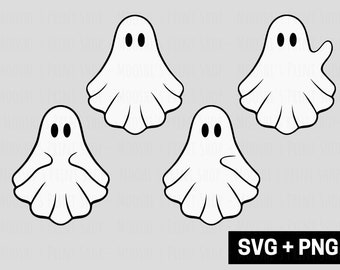 Ghost Clipart Bundle, White Spooky Season Halloween Ghost Outline Graphics, Cute Trendy Sublimation Cut File, Download Layered SVG PNG