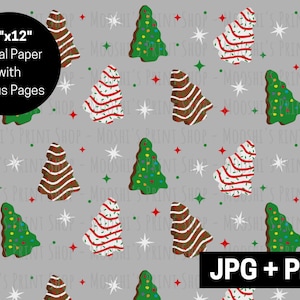 Urlaub Weihnachtsbaum Kuchen Digitales Papier, Weihnachten Xmas Brownie Snack Kuchen Nahtlose Datei, niedliches trendiges Sublimationsbild, Download JPG PNG