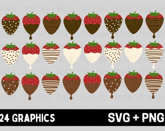 Chocolate Covered Strawberries Clipart Bundle, Assorted Milk White Dark Candy Dipped Fruit Graphics, Sublimation Cut File, Download SVG PNG