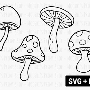 Bundle de clipart champignon, champignon vénéneux champignon plante contour découpe graphiques, mignon Cottagecore Sublimation fichiers, téléchargement PNG SVG