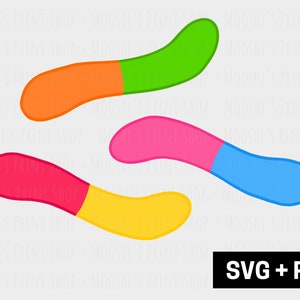Pacchetto Clipart di vermi gommosi, grafica colorata di caramelle gommose acide, alimenti per bambini carini, file di taglio immagine di sublimazione di dolci divertenti, Scarica SVG PNG