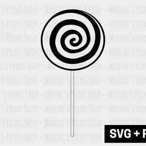 May include: Black and white lollipop with a spiral design. SVG + PNG.